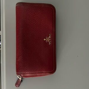 Prada Vitello red leather zip up wallet